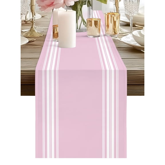 Pink Stripes Table Runners 36 Inches Long French Stripe Farmhouse Style Kitchen Dining Table Runner Dresser Scarves for Party Coffee Holiday Party Decor