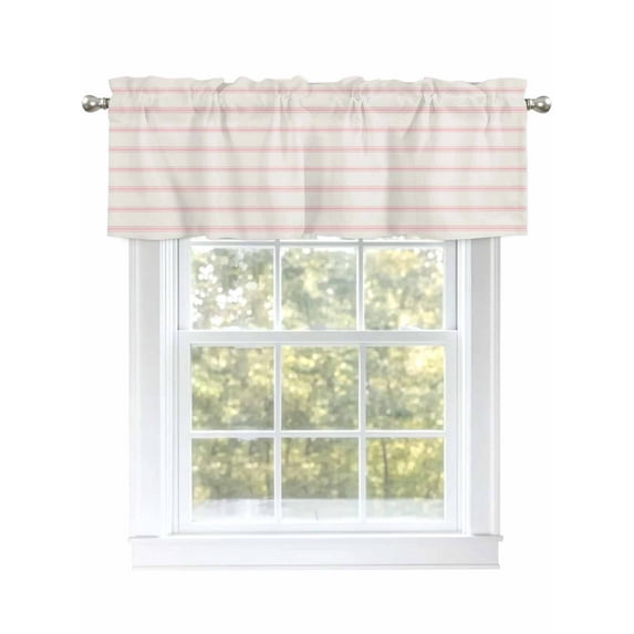 Pink Stripes Valances for Windows, Rod Pocket Kitchen Valance Curtains - Soft & Washable Small Window Treatment for Living Room, Bathroom, Abstract Lines Striped 54x18inch, 1 Panel
