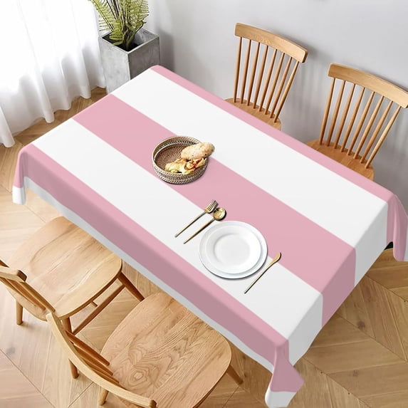 Pink Stripes, White Stripes, Striped Pattern Rectangle Table Cloth Soft Washable Oblong Tablecloth Covers for Kitchen & Table Linens 60" x 102"
