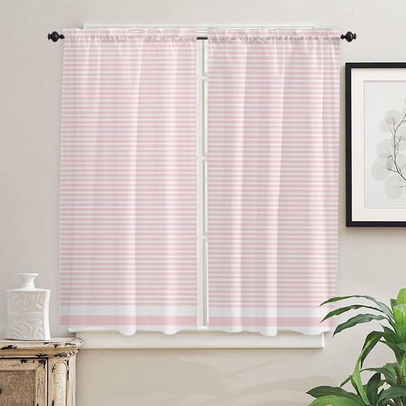 Pink Stripes Window Curtains 63 Inch Length, Modern Art Rustic Peach Striped Rod Pocket Window Treatment Kitchen Drapes for Bedroom, Cafe, Living Room, 2 Panels, 42 W x 63 L