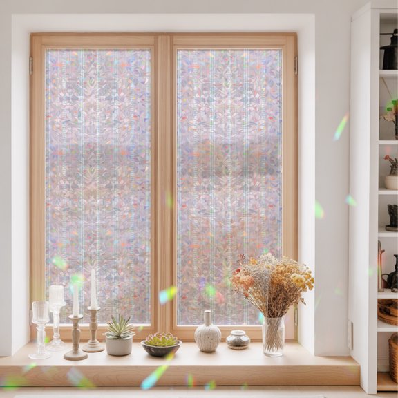 Pink Stripes Window Privacy Film Classic Minimalist Stripe Modern Geometric Static Cling Stained Glass Window Film Non-Adhesive Decorative Decals Rainbow Sticker 23.6"X59"