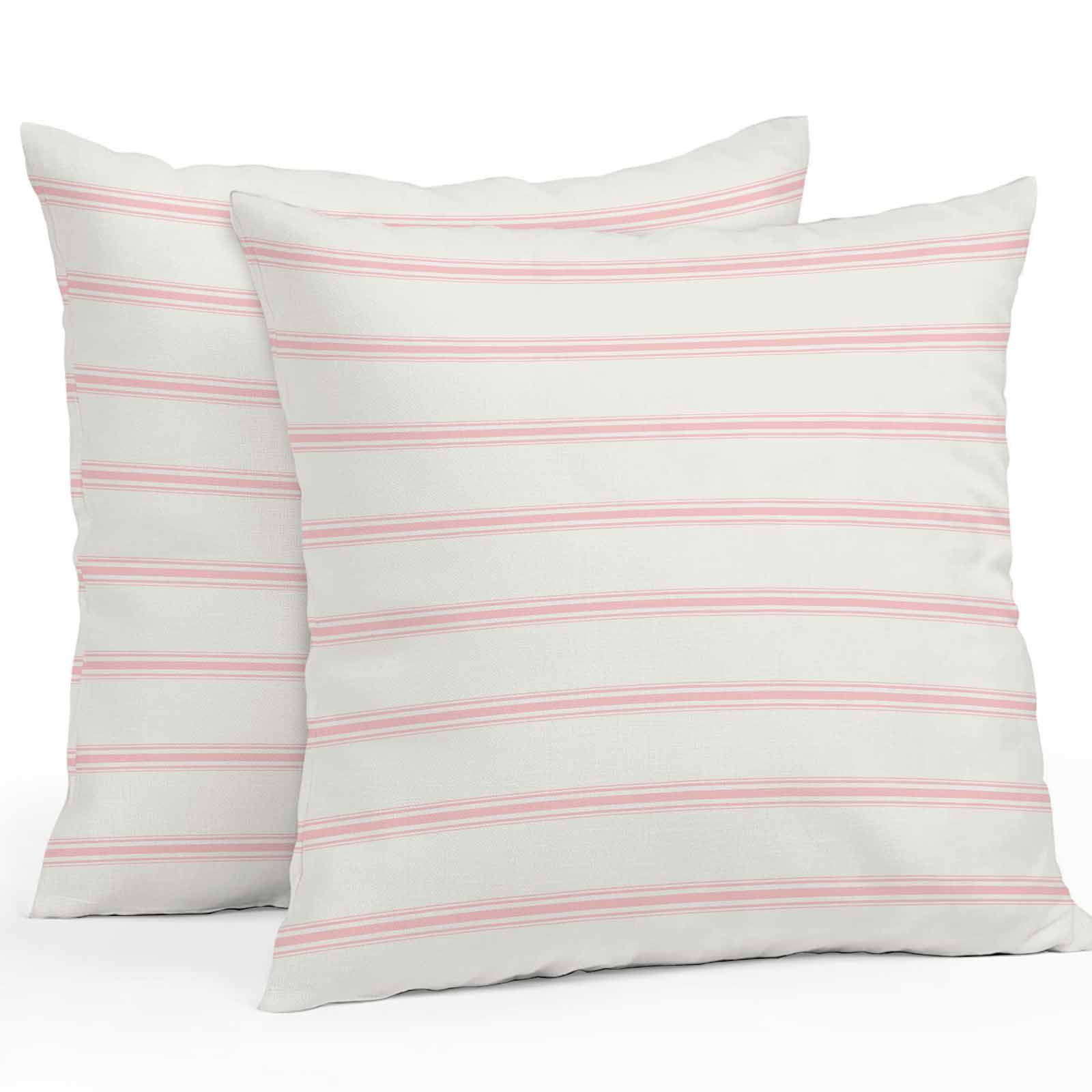 Pink Strips Outdoor Pillow Covers Set of 2 Classic Pink Lines Waterproof Throw Pillow Case Decorative Square Cushion Cover for Patio Couch Garden Balcony, 16"x16"