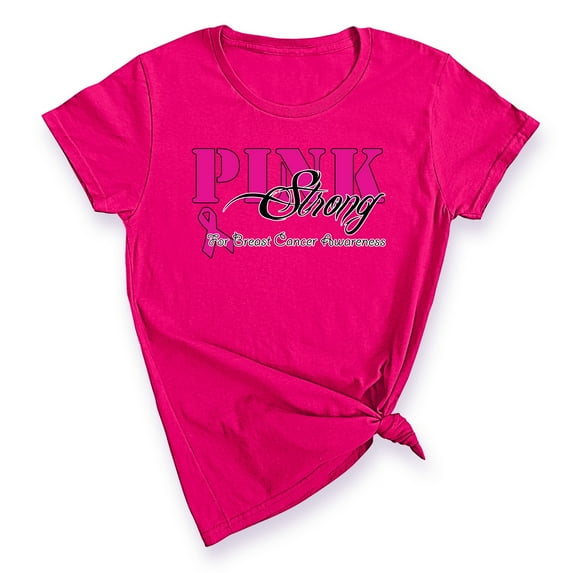 Pink Strong Breast Cancer Awareness Support Family Friends Run Walk Marathon Women's T-shirt, L, Cyber Pink