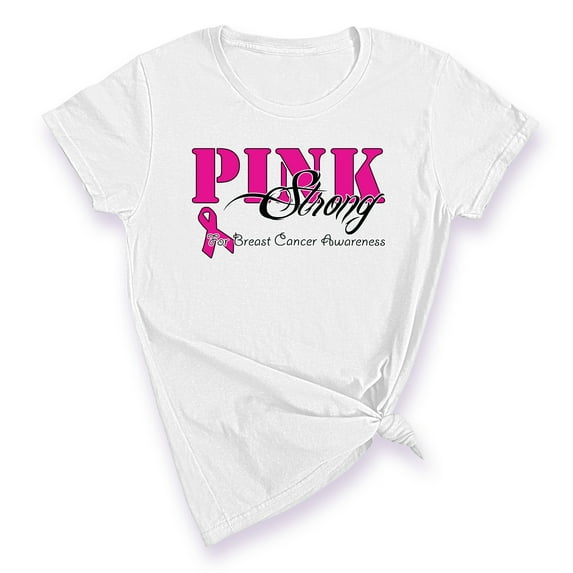 Pink Strong Breast Cancer Awareness Support Family Friends Run Walk Marathon Women's T-shirt, L, White