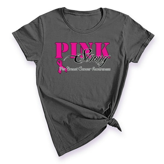 Pink Strong Breast Cancer Awareness Support Family Friends Run Walk Marathon Women's T-shirt, M, Charcoal