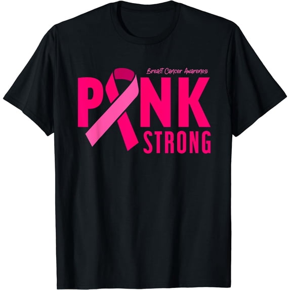 Pink Strong Breast Cancer Awareness T-Shirt Black 2X-Large
