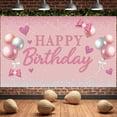 thumbnail image 1 of Pink Style Banner Glitter Design Birthday Party Banner Balloon Decoration Heart Pattern Pink Birthday Banner for Girls Birthday Party Indoor Decoration Birthday Photo Backdrop, 1 of 9