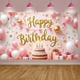 thumbnail image 1 of Pink Style Banner Gold Lettering Birthday Party Display Balloon Decor Star Pattern Celebration Backdrop for Birthday Party Kids Celebration Photo Shoot, 1 of 9