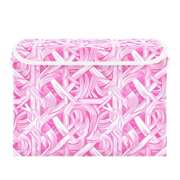 Pink Style Pattern Large Storage Bins with Linen Collapsible Lid Storage Box 16.7 x 12.6 x 11.8in