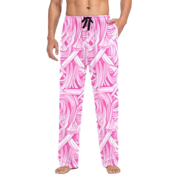 Pink Style Pattern Mens Cotton Pajama Pant Sleep and Lounge Bottons with Pockets