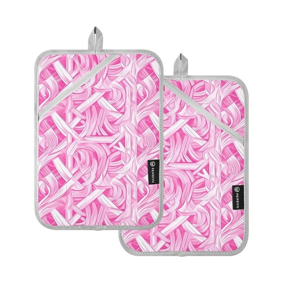 Pink Style Pattern Oven Mitts Pot Holders 2 pcs Heat Resistant for Kitchen Baking Grilling
