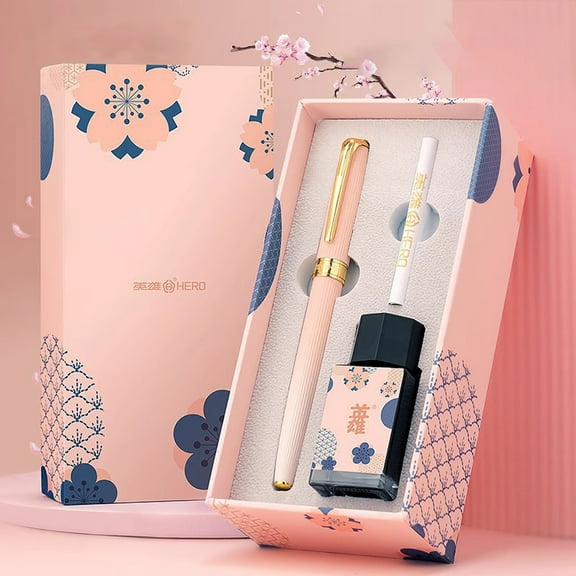 Pink Style Stainless Steel Fountain Pen Gift Set with Refillable Ink Converter, Fine Point Fountain Pen for Writing, Office Supplies