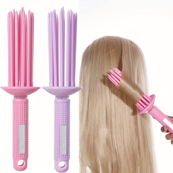 Pink Styling Comb with 3 Smooth Barrels for Volumizing & Soft Waves – Heatless Hair Curling Tool for Daily Blow-Dry, Travel & Home Use