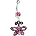 thumbnail image 1 of Pink Sublime Sparkling Black Butterfly Dangle Belly Ring, 1 of 1