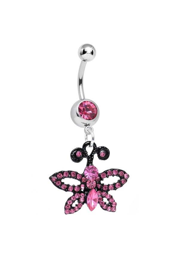 Pink Sublime Sparkling Black Butterfly Dangle Belly Ring