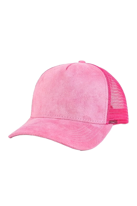 Pink Suede Trucker Cap Breathable Sports Hat Adjustable Mesh Back Baseball Cap For Outdoor Daily Use(Pink-60Cm)
