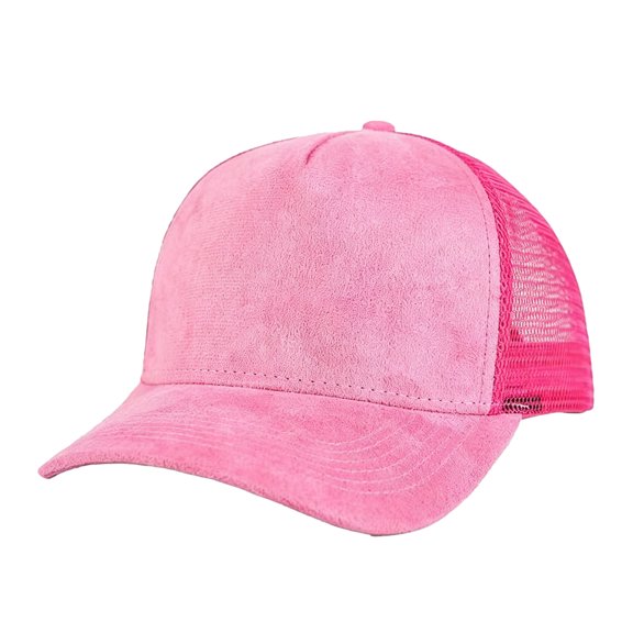 Pink Suede Trucker Cap Breathable Sports Hat Adjustable Mesh Back Baseball Cap For Outdoor Daily Use(Pink-60Cm)
