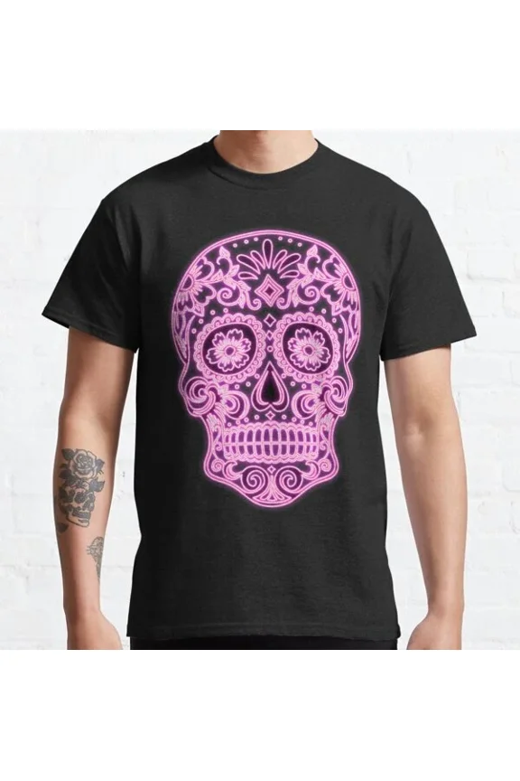 Pink Sugar Skull Classic T-Shirt Unisex S-5XL Hot Trending Shirt, Vintage Birthday Gift