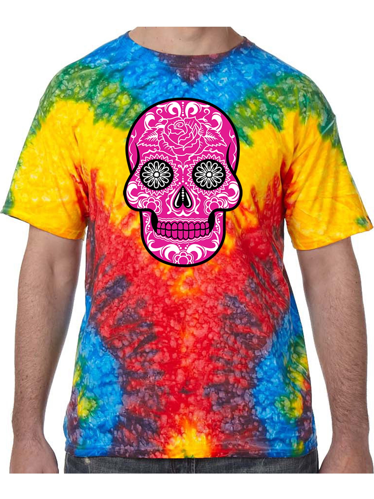 Pink Sugar Skull Tie Dye Tee Shirt - Woodstock, 2XL - Walmart.com