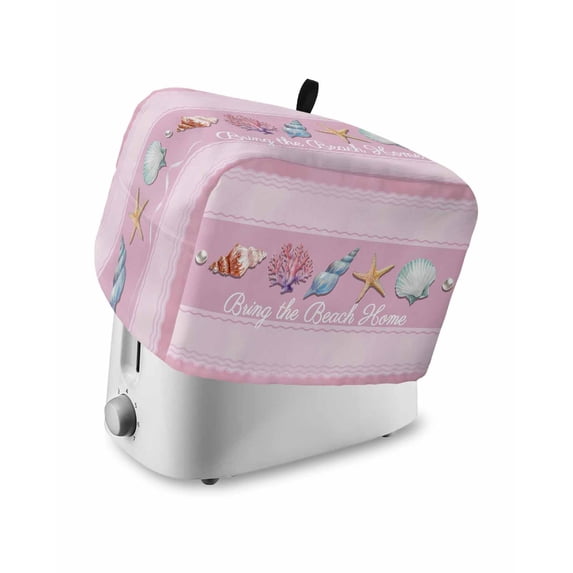 Pink Summer Coastal Small Toaster Cover 2 Slice, Kitchen Appliance Covers, Modern Ocean Waves Starfish Shell Toaster Oven Cover with Loop, Bread Machine Cover Polyester Dust Cover Protection