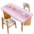 thumbnail image 1 of Pink Summer Coastal Table Cloths for 5 Foot Rectangle Tables, Modern Ocean Waves Starfish Shell Patio Waterproof Elastic Fitted Tablecloths, Washable Rectangular Table Cover for Camping, 1 of 8