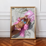 Pink Summer Reading Poster, Bikini Girl Aesthetic Wall Art, Beach Lifestyle Illustration, Modern Feminine Decor, Fashion Summer Print
