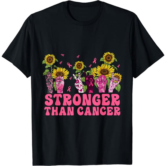 Pink Sunflower Breast Cancer Awareness Stronger Than Cancer T-Shirt