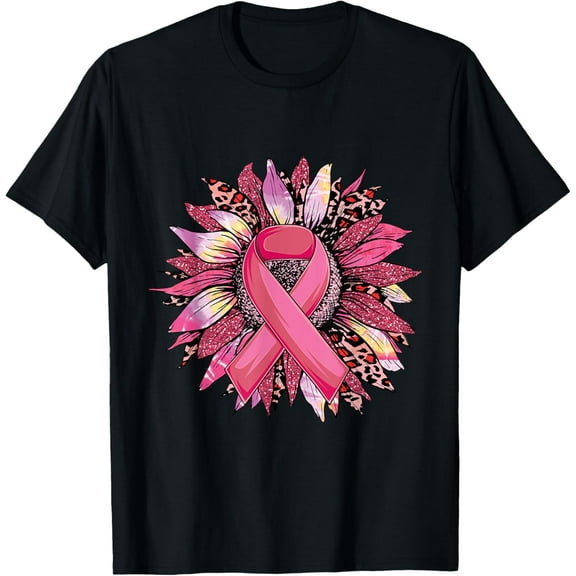 Pink Sunflower Breast Cancer Leopard Pink Sunflower T-Shirt