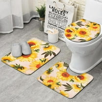 Pink Sunflower Daisy Pattern Bathroom Rugs Sets 3 Piece,Toilet Cover Set,Absorbent Non Slip Bathroom Mats Sets with U-Shaped Contour Rug Toilet Rug Set