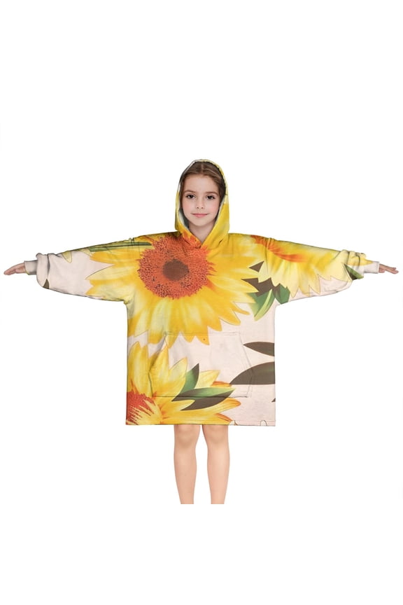 Pink Sunflower Daisy Pattern Blanket Hoodies for Kids 6-13YR Oversize Wearable Blanket Hoodies for Boys Girls Teens