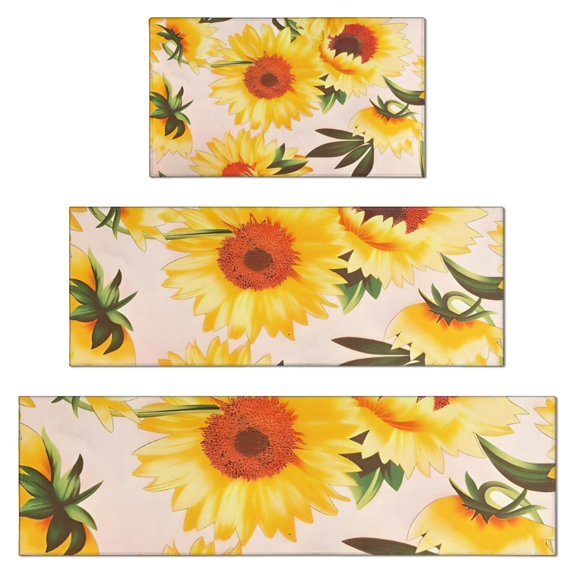 Pink Sunflower Daisy Pattern Kitchen Rugs Sets Of 3,Kitchen Runner Rugs Non Skid Washable,Decorative Kitchen Floor Mats for Kitchen,Sink,Laundry,17"x30"+ 17"x47" + 17"x59"