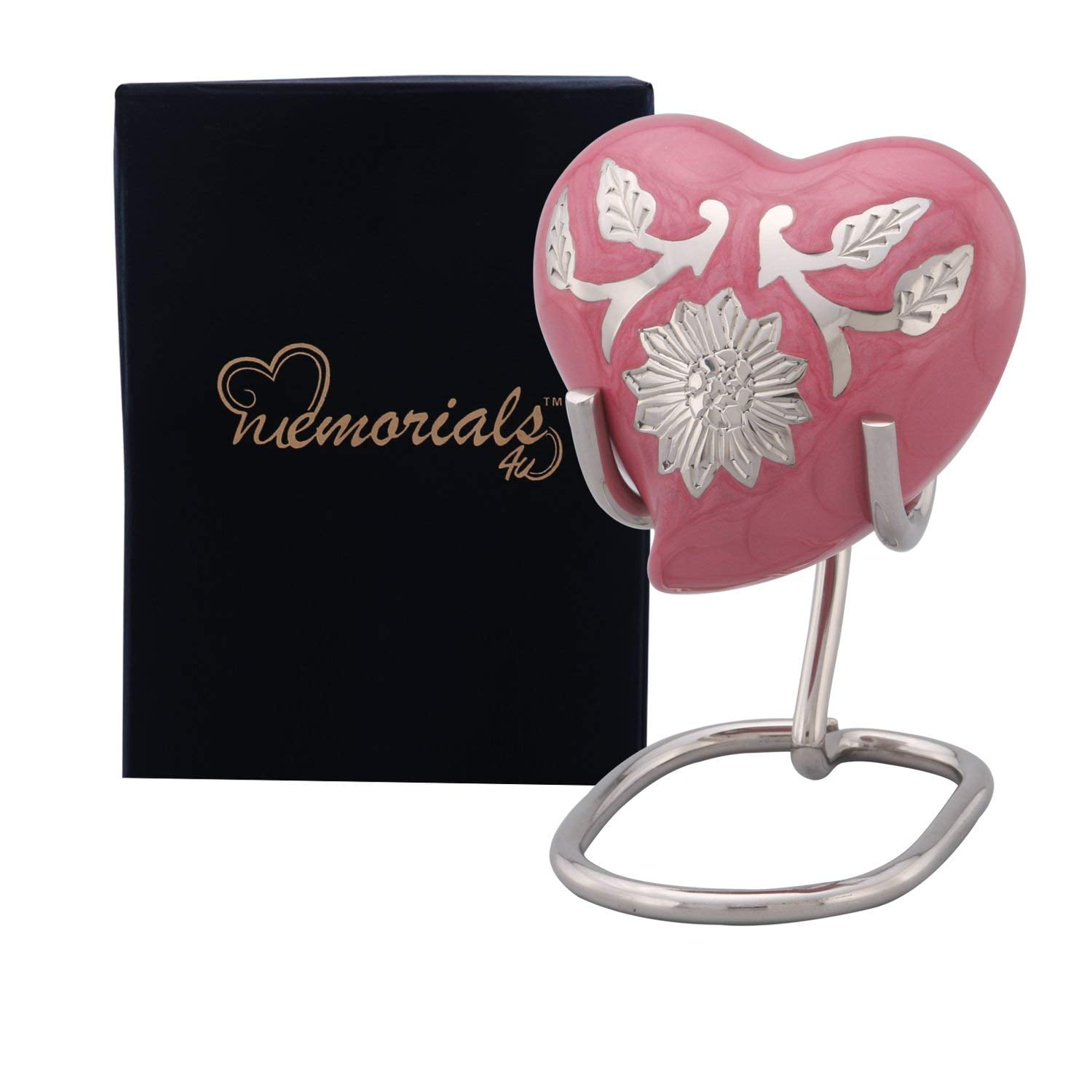 Pink Sunflower Heart Keepsake Urn - Solid Brass Pink Heart Urn - Sunflower Heart Keepsake Urn