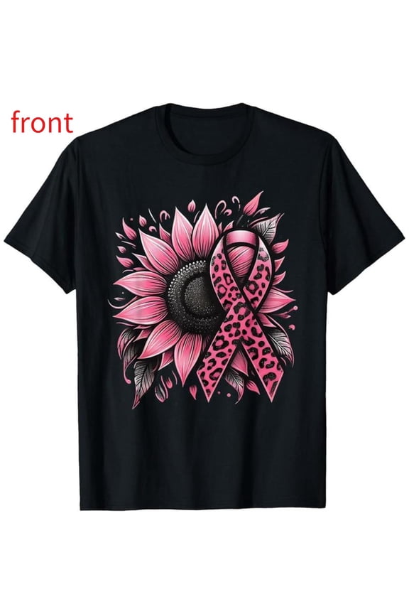 Pink Sunflower Shirt, Hope & Strength Graphic Tees, Comfort Crew neck Tops,Pattern printing,Fashion,cotton,black,S-5XL