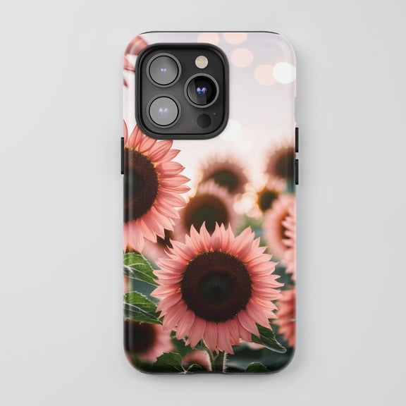 Pink Sunflowers For All iPhone Series Protective Phone Case Botanical Print Peach Floral