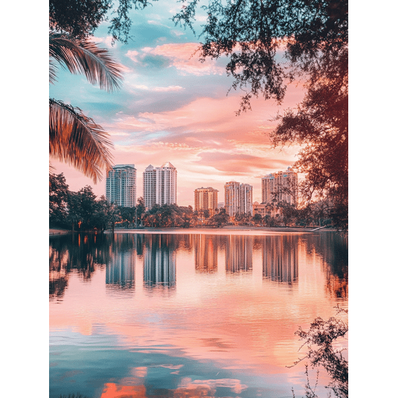 Pink Sunset Cityscape Canvas Print/Wall Art Perfect for Living RoomOffice Bathroom and Hotel Decoration