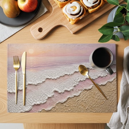 Pink Sunset Tide Placemats Set of 6, Coastal Waves Golden Beach Shore Layered Plaster Non-Slip Place Mats Washable Table Mats for Kitchen Dining Table Decorations Indoor/Outdoor
