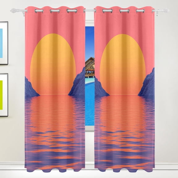 Pink Sunset over Sea Blackout Curtains 84 inch Length 2 Panels Grommet Drapes for Bedroom Living Room 84x55