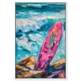 thumbnail image 1 of Pink Surfboard On The Beach Colorful Coastal Bright Canvas Wall Art by Art Remedy, White Floater Frame, 10"x15", 1 of 7