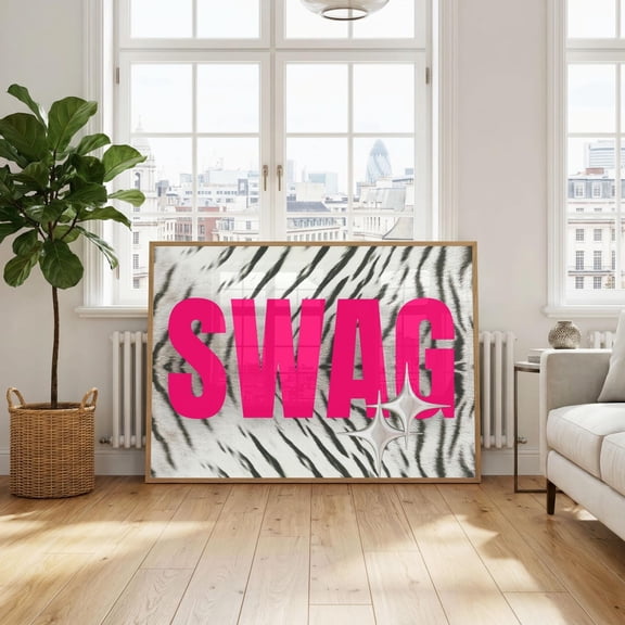 Pink Swag Horizontal Wall, Trendy Y2K Zebra Wall, Aesthetic Funky Typography Poster, Chic Black and White Dorm Decor