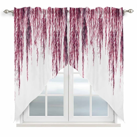 Pink Swag Valances for Windows 2 Pack, Kitchen Window Curtains 36 Inch Length, Summer Botanical Leaves Watercolor Privacy Swag Curtains for Living Room/Bathroom with Rod Pocket 36"x36"