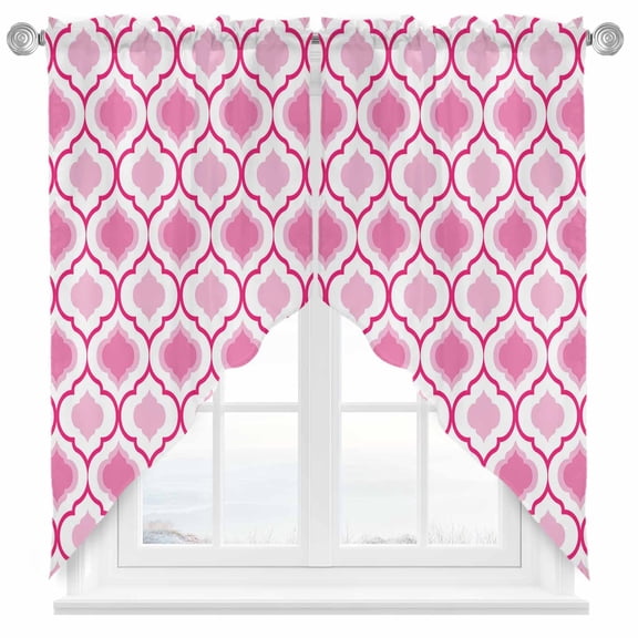 Pink Swag Valances for Windows 2 Pack Morocco Geometric Abstract Swag Kitchen Curtains 36 Inches Long Rod Pocket Short Window Treatment for Kitchen Bathroom 36"x36"