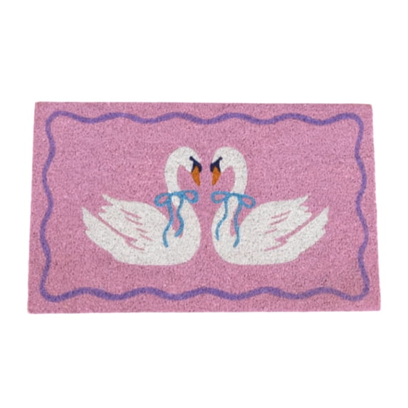 Pink Swan Outdoor Doormat, Romantic Swan Design for Front Door Home Decor, 29.5x17.7 in
