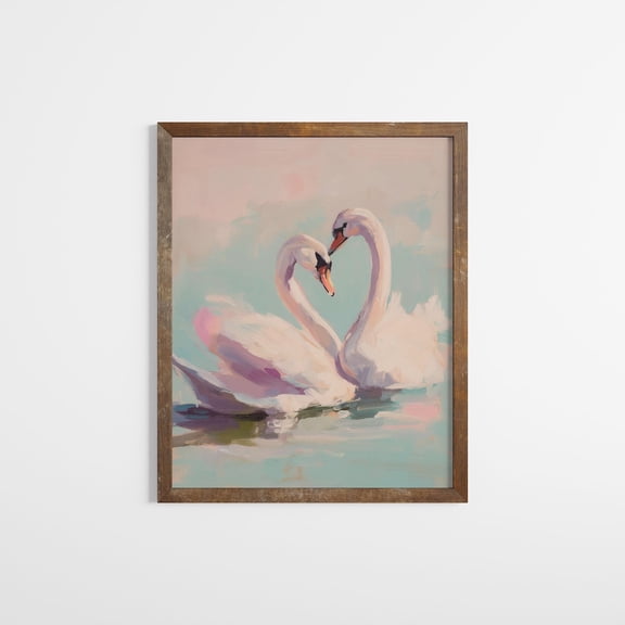 Pink Swan Wall Art Romantic Swan Couple Pastel Lake Print Soft Cottagecore Bedroom Decor Feminine Girly Wall Art Her Poster, Unframed Poster Size 16x24 F03.1.15l989