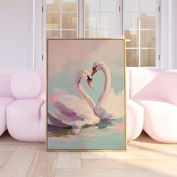 Pink Swan Wall Art Romantic Swan Couple Pastel Lake Print Soft Cottagecore Bedroom Decor Feminine Girly Wall Art Her Poster, Unframed Poster Size 24x36 F03.1.15l1013