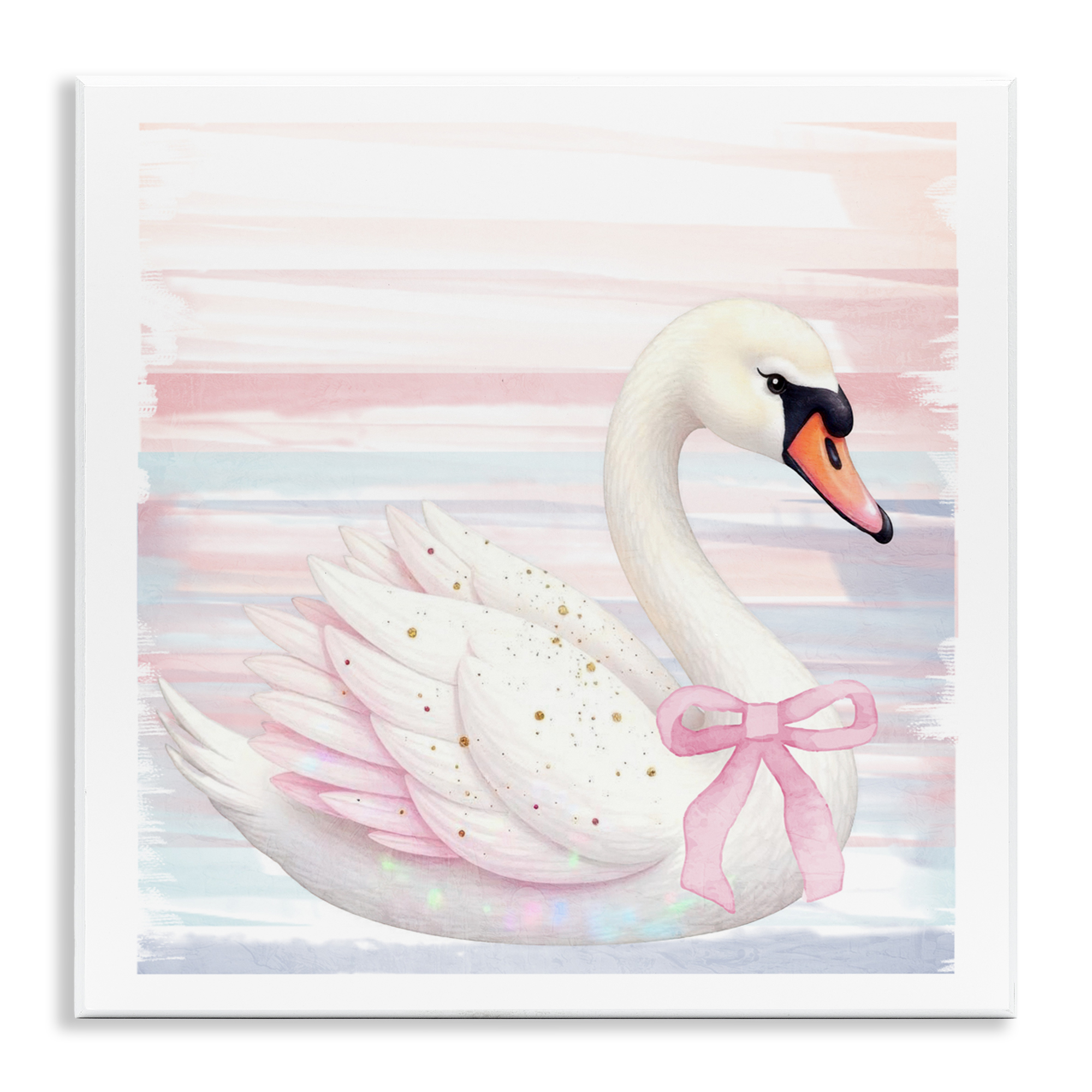 Pink Swan with Ribbon Wall Plaque Art, design by Kim Allen