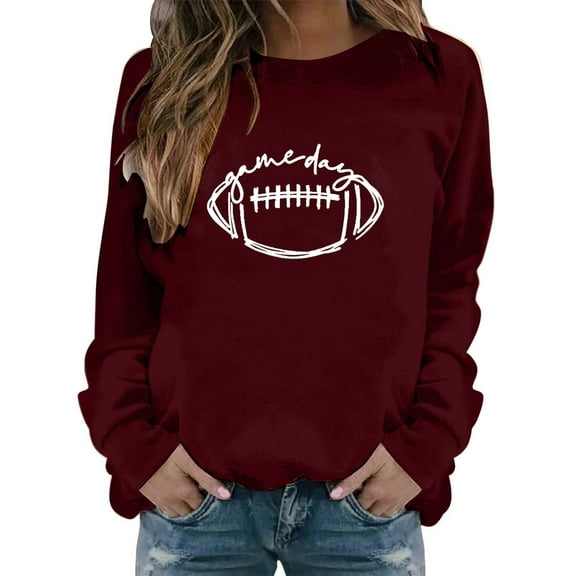 Pink Sweaters for Women Crewneck Sweatshirts Women Fall Fashion Football Print Sweatshirt Pullover Tops Casual Long Sleeve Shirts Womens Fall Fashion 2025