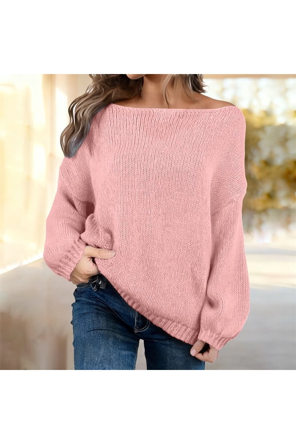 Pink Sweaters for Womens Sweater Oversized Roll Neck Cotton Long Sleeve Casual Soft Chunky Sweaters Crochet Knit Pullover Tops Womens Fall Fashion Must Haves