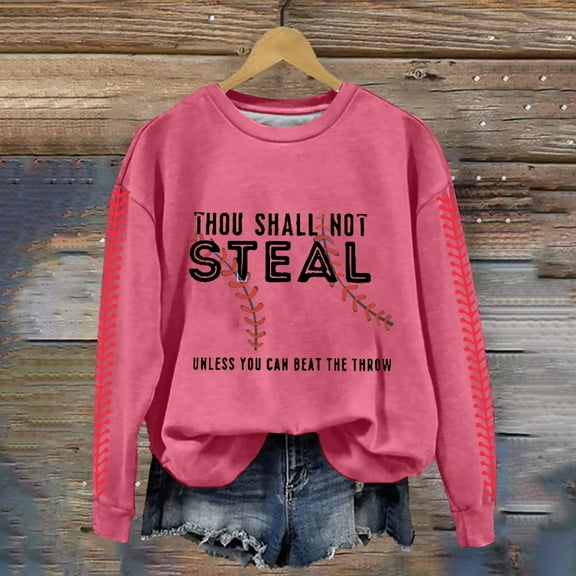 Pink Sweaters for Women Retro Baseball Thou Shall Not Steal Unless You Can Beat The Throw Print Sweatshirt Womens Fall Fashion 2025