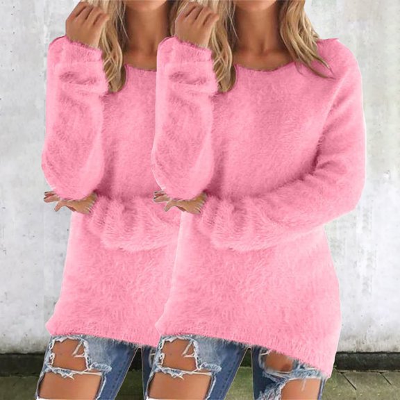 Pink Sweaters for Women's Fashionable Long Sleeve Pullovers Loose Fuzzy Jumper Sweater Womens Fall Fashion 2025