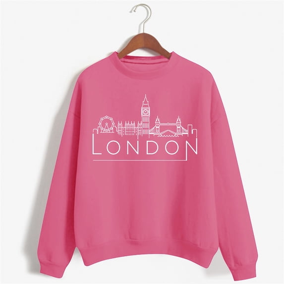 Pink Sweaters for Women's Solid Round Neck Long Sleeved LONDON Printed Hoodie Womens Fall Fashion 2025